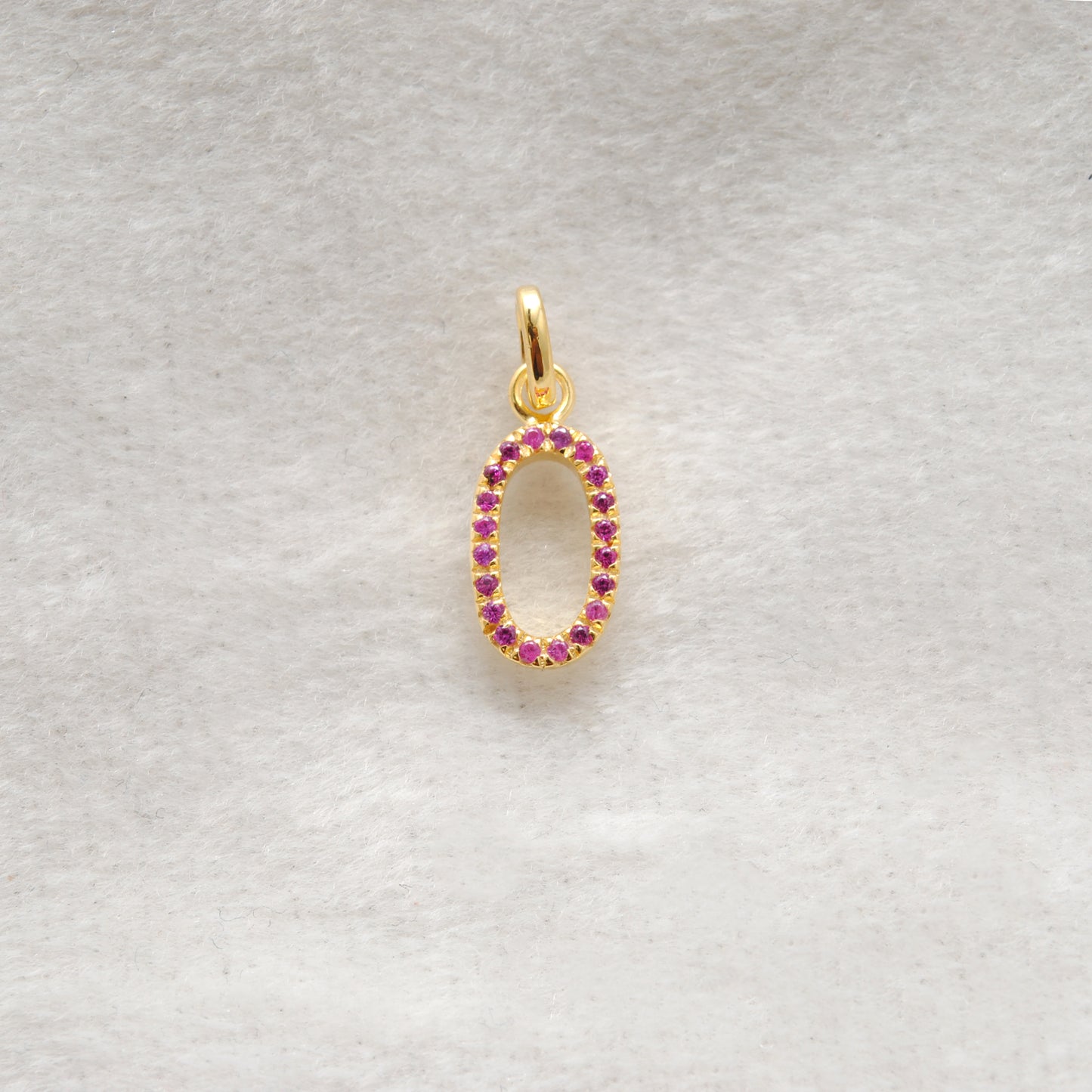 925 Sterling Silver Numeric 0 Charm – 18mm, Ruby, Tsavorite, Diamond & Blue Sapphire Options