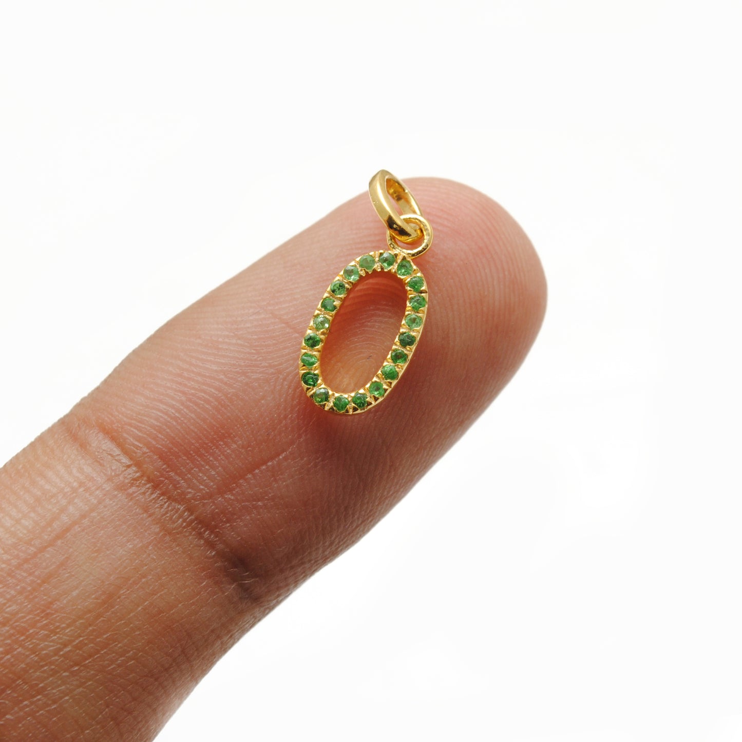 925 Sterling Silver Numeric 0 Charm – 18mm, Ruby, Tsavorite, Diamond & Blue Sapphire Options