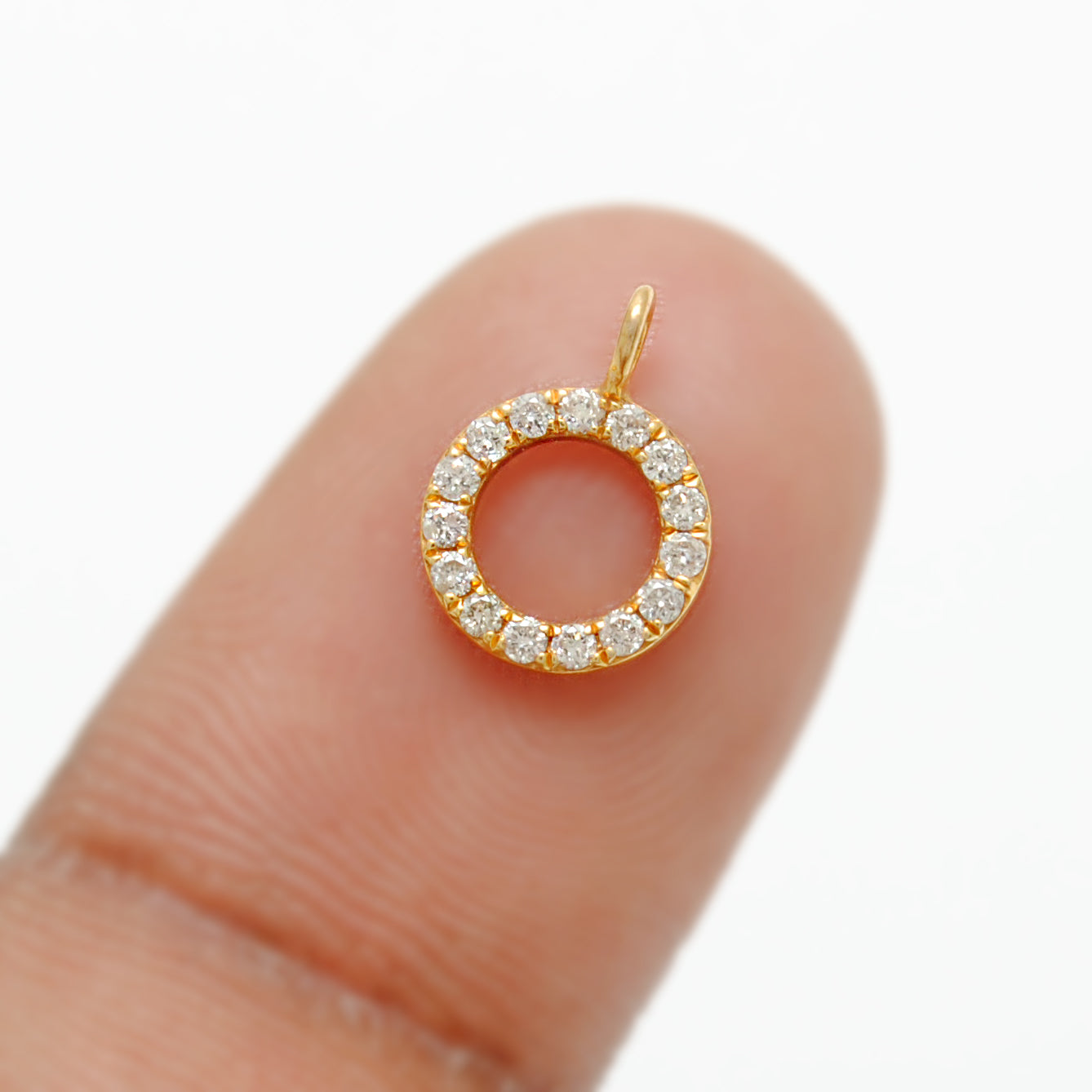 14k Solid Yellow Gold Pave Diamond Round Charm 8mm - Kanika Creations