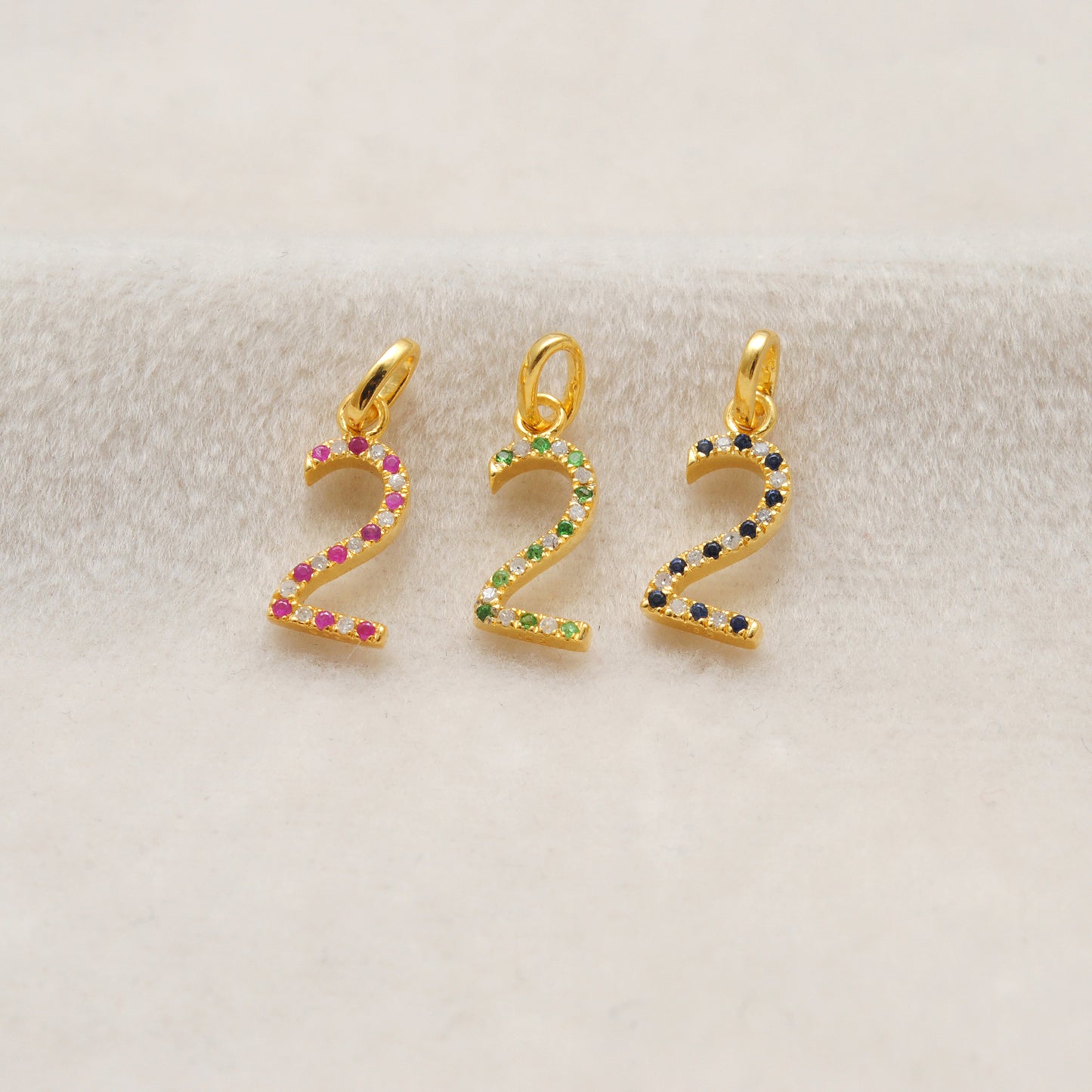 925 Sterling Silver Numeric 2 Charm with Diamond Accent – Ruby, Blue Sapphire & Tsavorite, 18.70mm