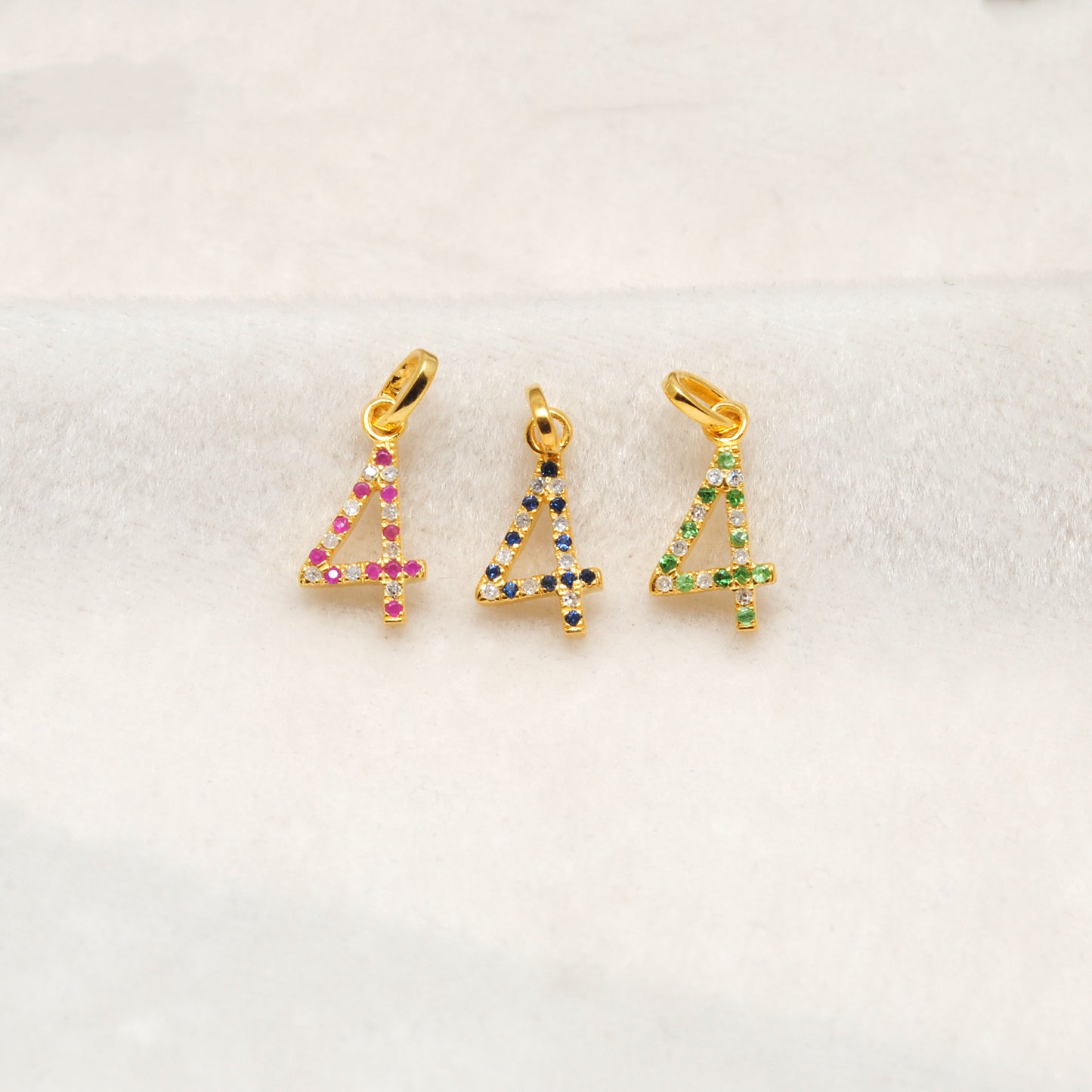 925 Sterling Silver Numeric 4 Charm with Diamond Accent – Ruby, Blue Sapphire & Tsavorite, 18.70mm