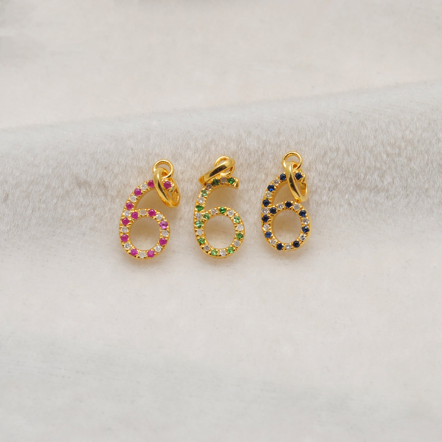 925 Sterling Silver Numeric 6 Charm with Diamond Accent – Ruby, Blue Sapphire & Tsavorite, 18.90mm