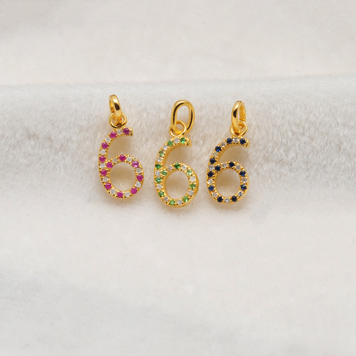 925 Sterling Silver Numeric 6 Charm with Diamond Accent – Ruby, Blue Sapphire & Tsavorite, 18.90mm