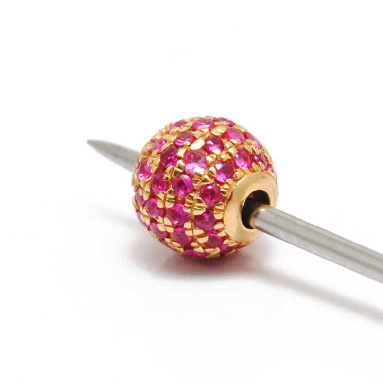 14K Solid Yellow Gold Ruby Round Ball Beads 6mm - Kanika Creations