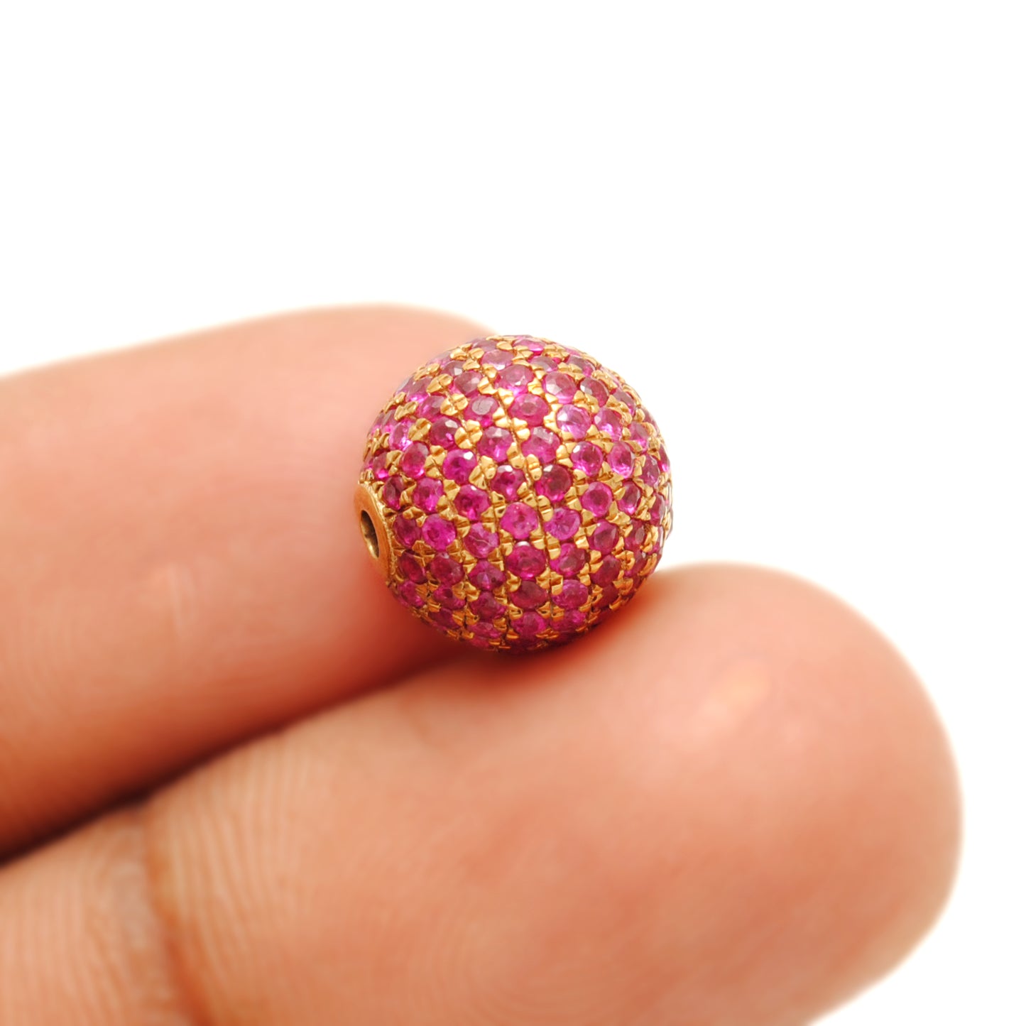 14k Solid Yellow Gold Ruby Ball Spacer Beads 10 mm - Kanika Creations