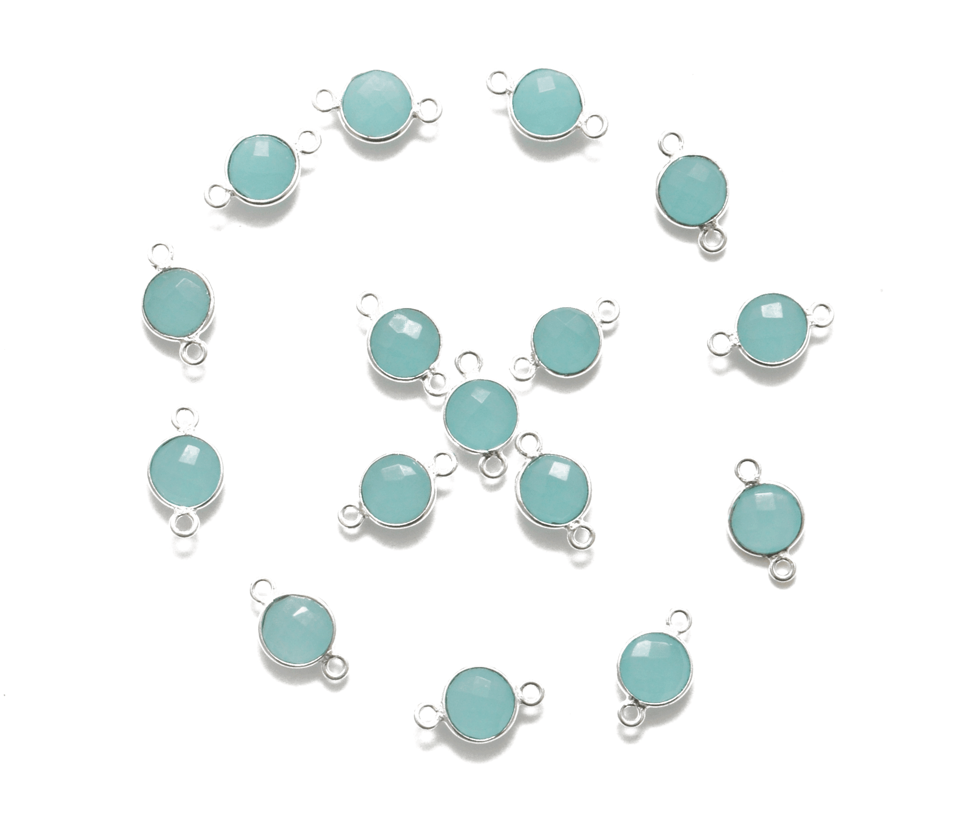 Aqua Chalcedony Round Double Bail Bezel Connector - Kanika Creations