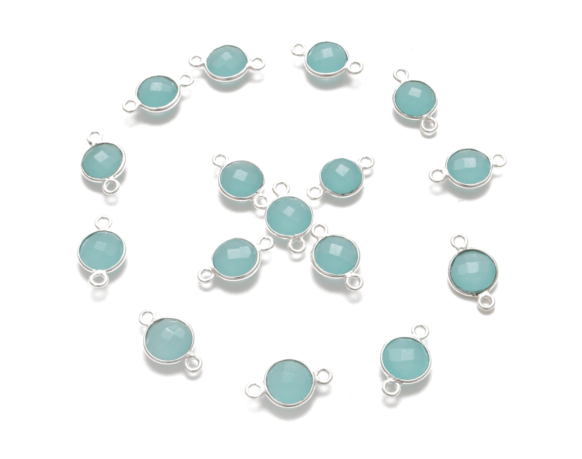 Aqua Chalcedony Round Double Bail Bezel Connector - Kanika Creations