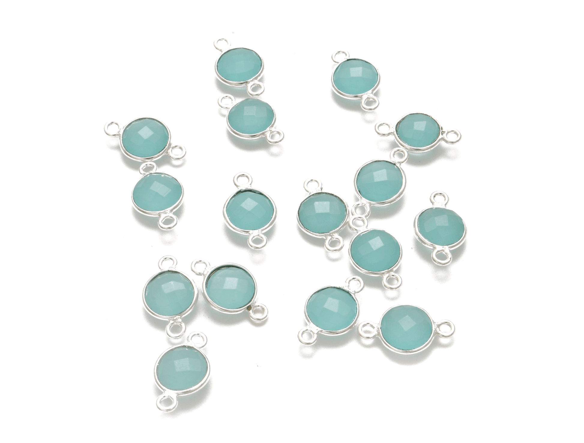 Aqua Chalcedony Round Double Bail Bezel Connector - Kanika Creations