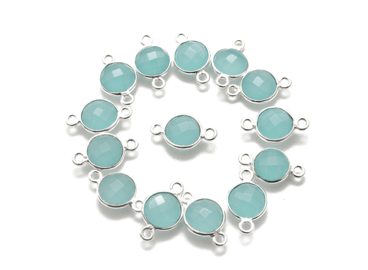 Aqua Chalcedony Round Double Bail Bezel Connector - Kanika Creations