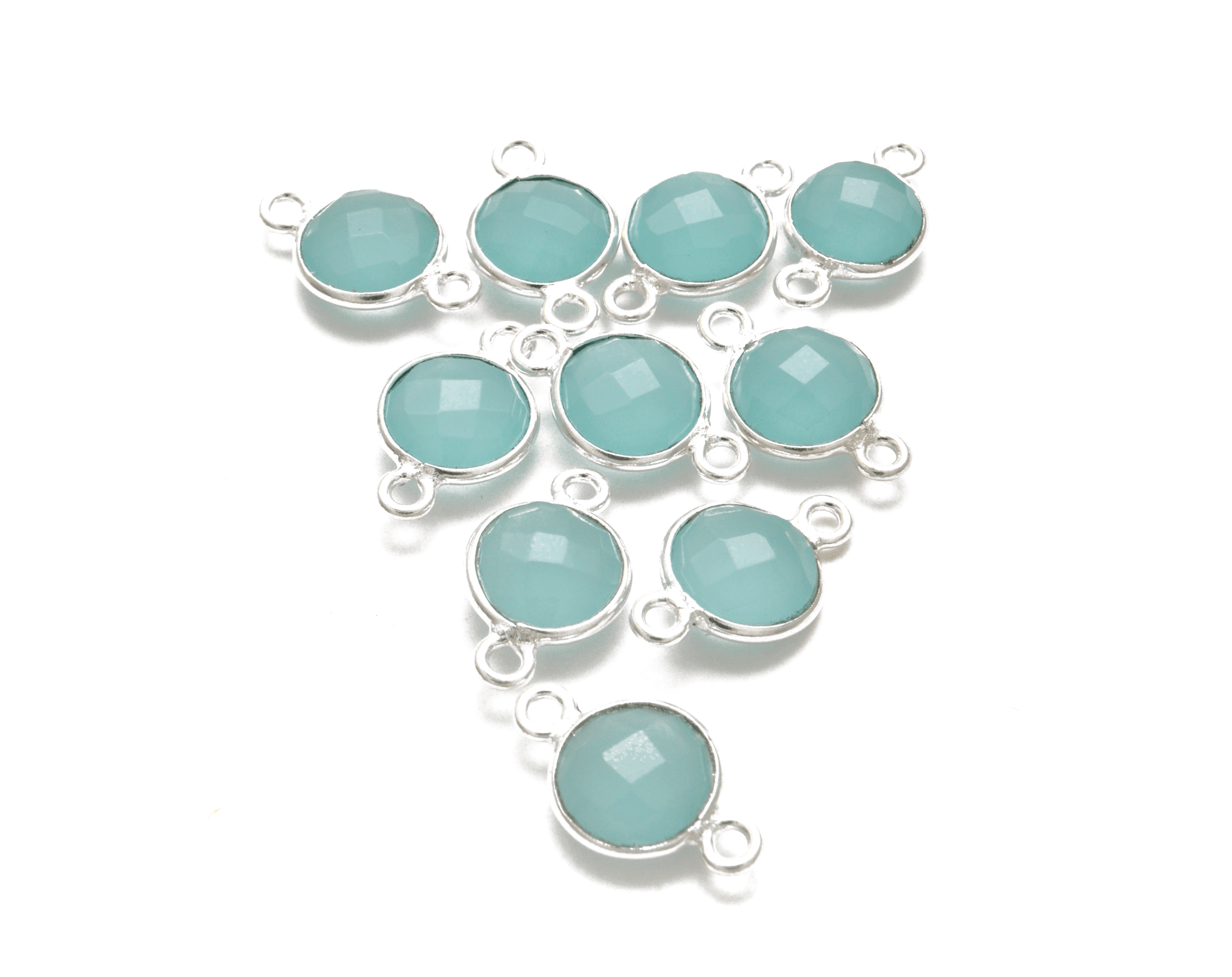 Aqua Chalcedony Round Double Bail Bezel Connector - Kanika Creations
