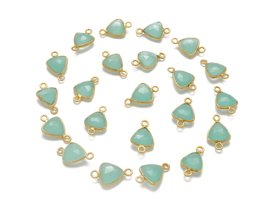 Green Chalcedony Triangle Gold Plated Bezel Connector - Kanika Creations