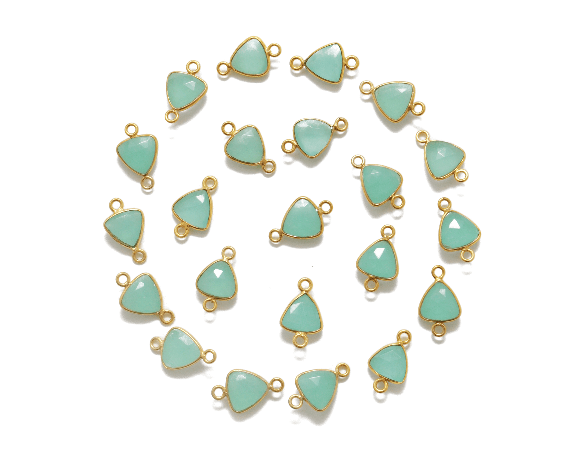Green Chalcedony Triangle Gold Plated Bezel Connector - Kanika Creations