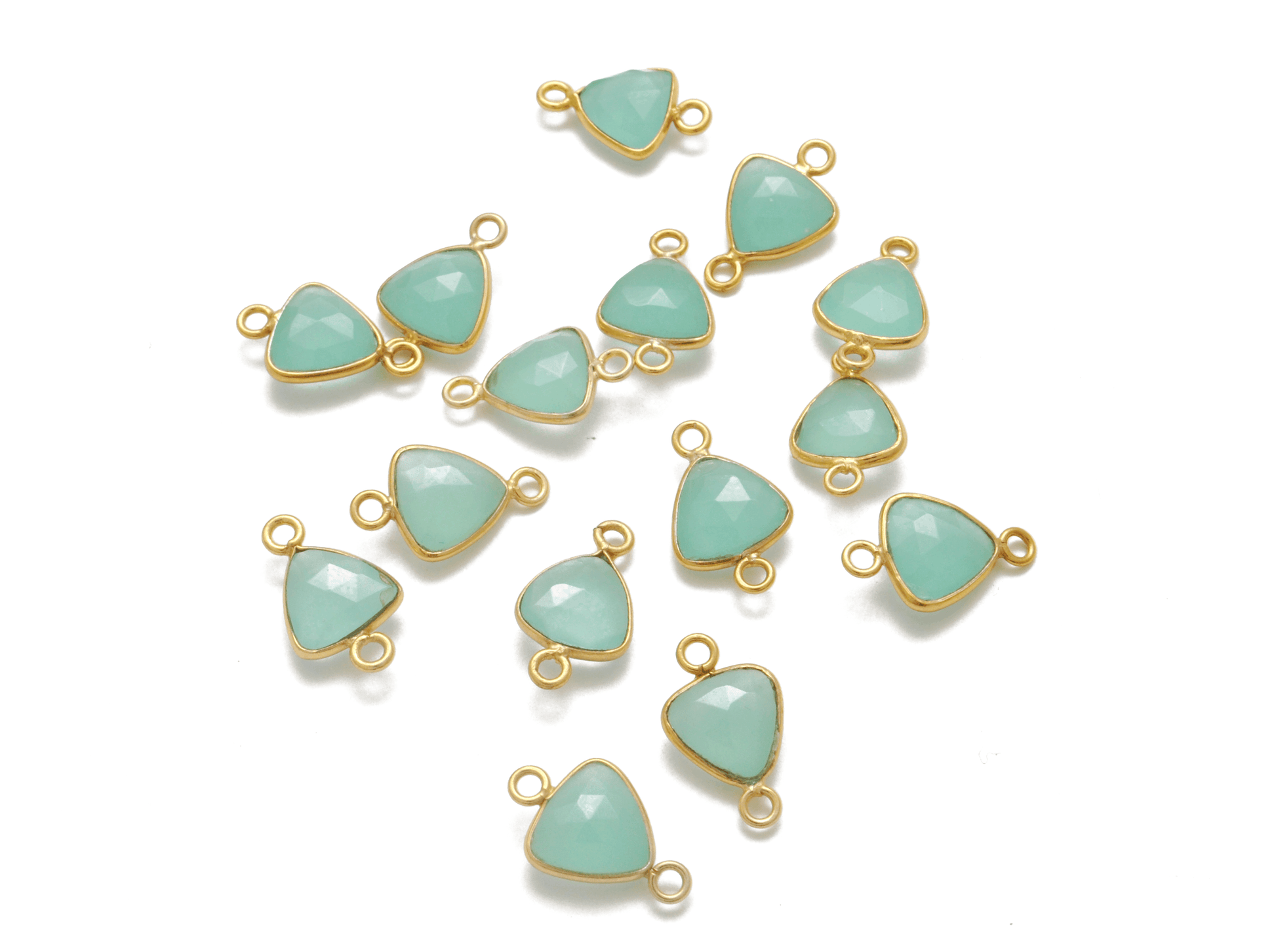 Green Chalcedony Triangle Gold Plated Bezel Connector - Kanika Creations