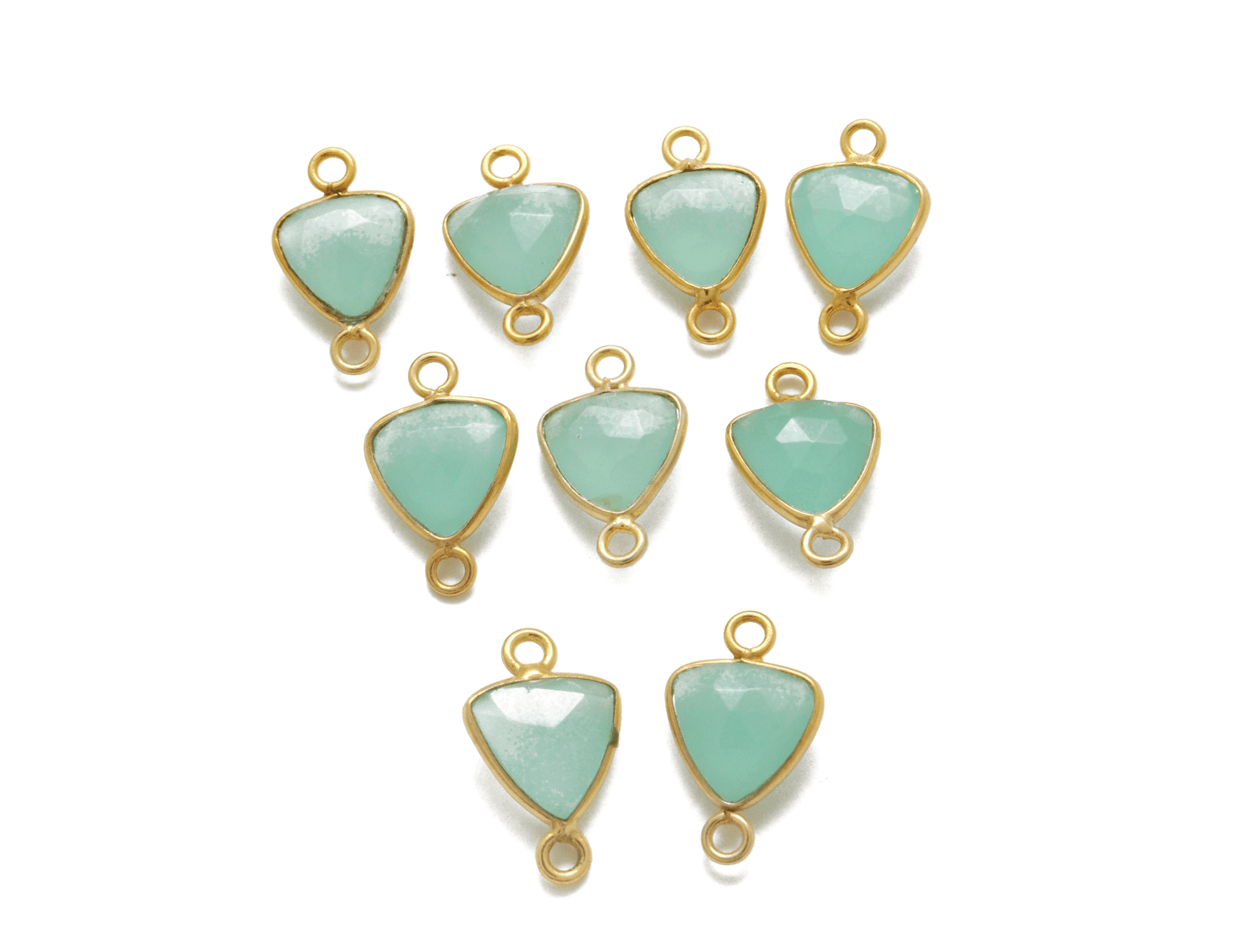 Green Chalcedony Triangle Gold Plated Bezel Connector - Kanika Creations