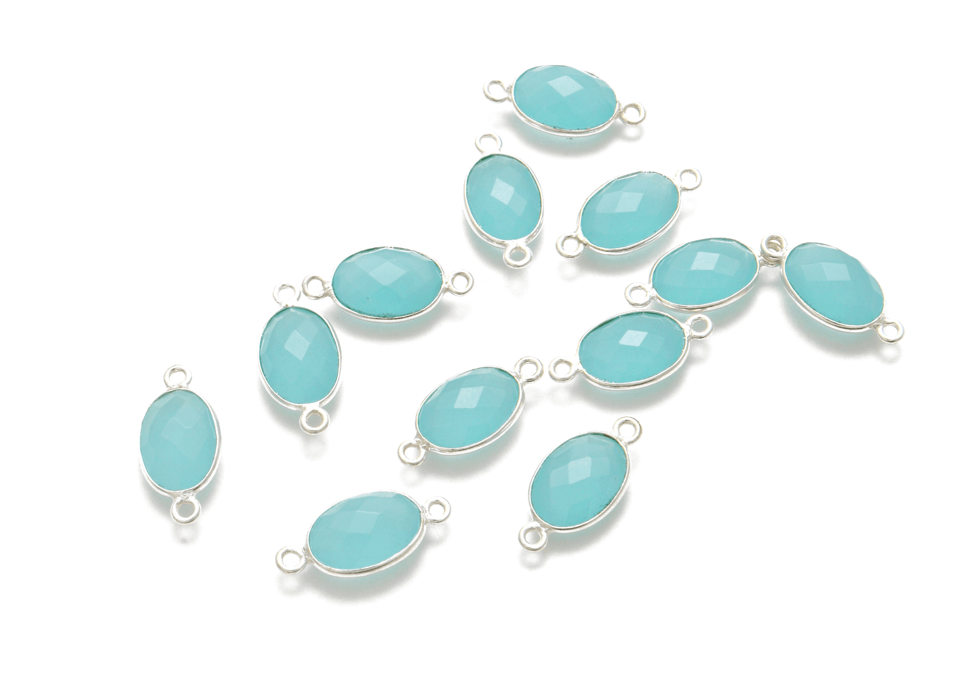 Aqua Chalcedony Oval Bezel Connector - Kanika Creations