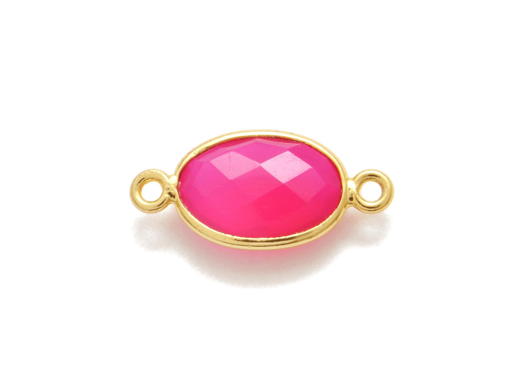 Hot Pink Chalcedony Oval Gold Plated Bezel Connector - Kanika Creations