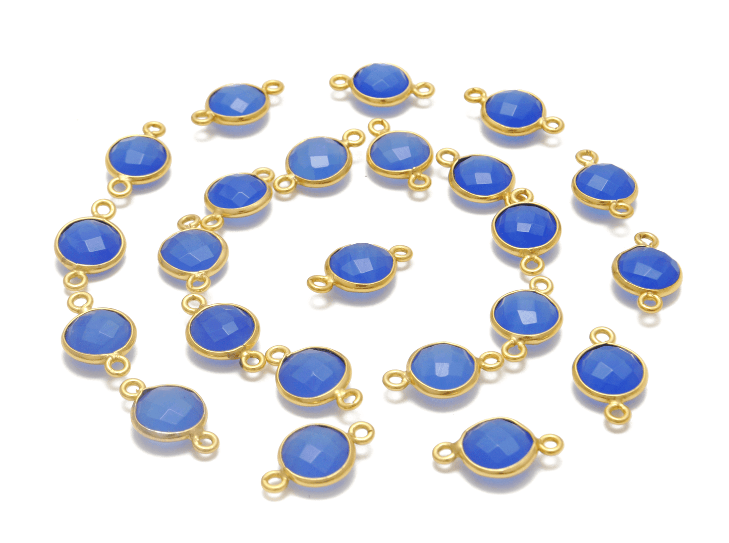 Blue Chalcedony Round Gold Plated Closed Double Bail Bezel Connector - Kanika Creations