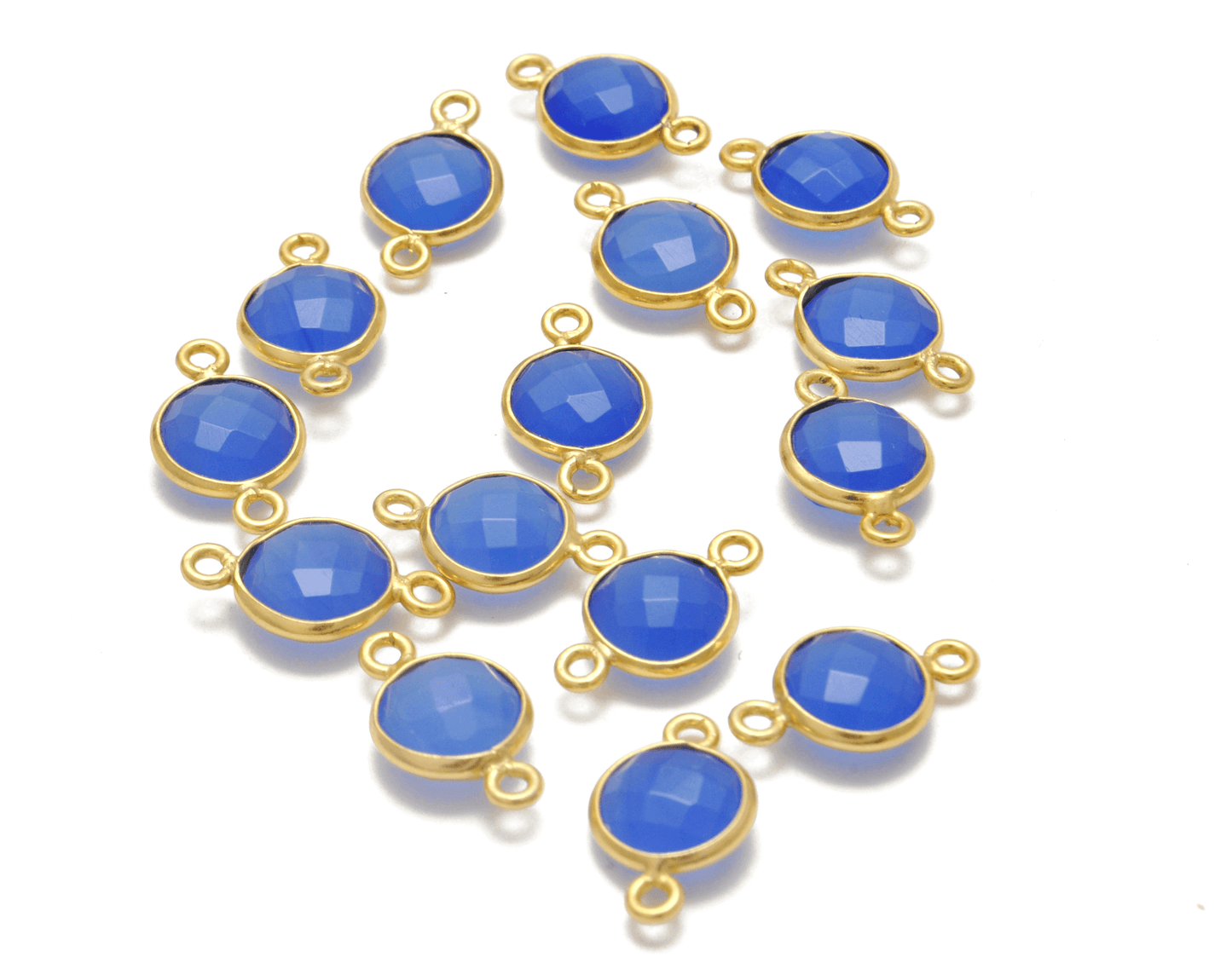 Blue Chalcedony Round Gold Plated Closed Double Bail Bezel Connector - Kanika Creations