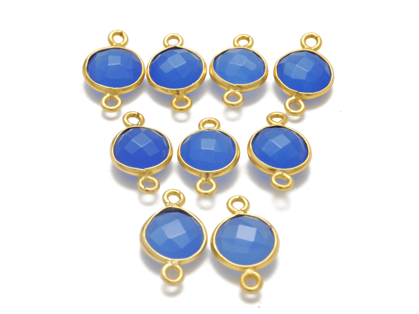 Blue Chalcedony Round Gold Plated Closed Double Bail Bezel Connector - Kanika Creations