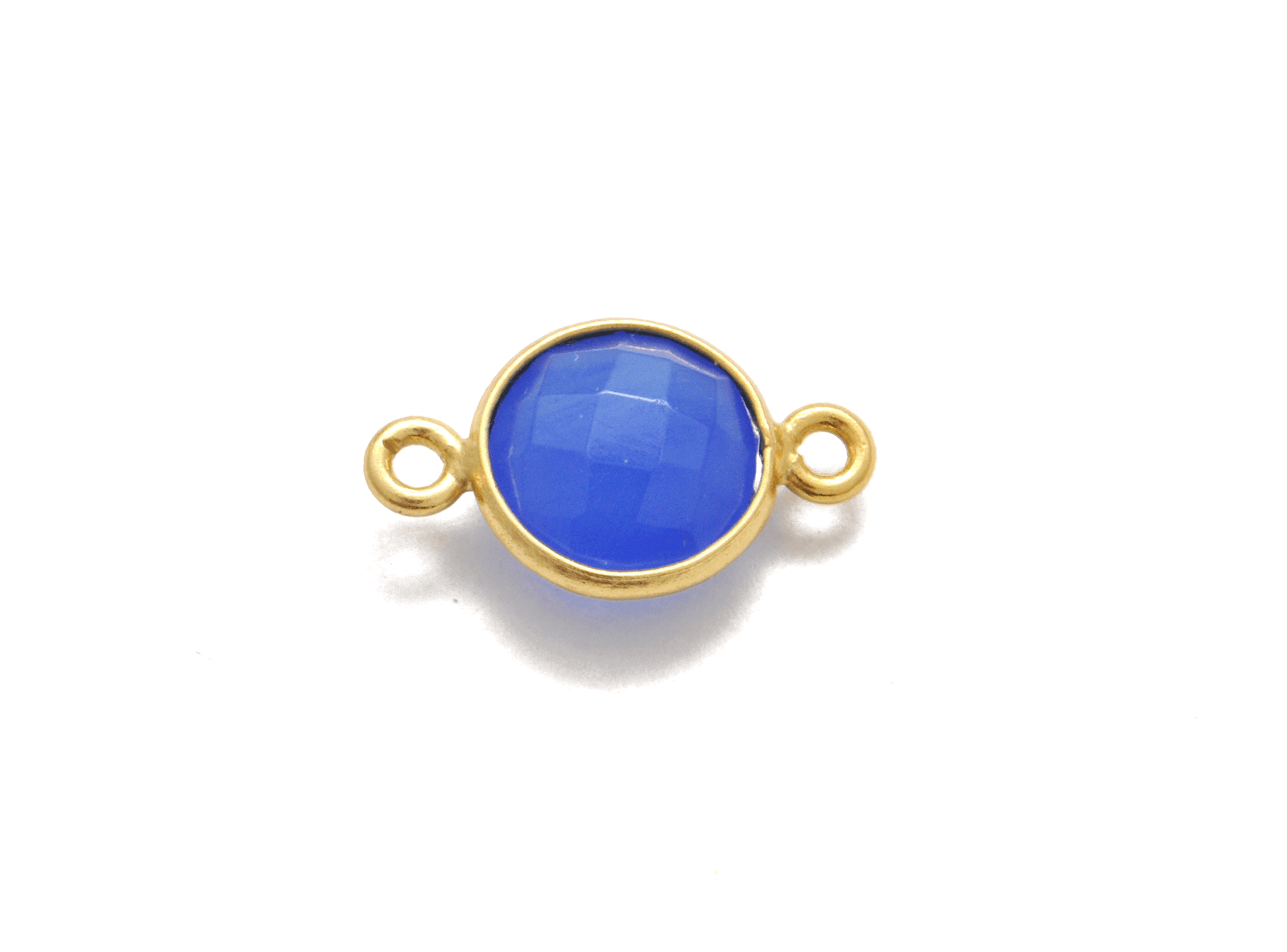 Blue Chalcedony Round Gold Plated Closed Double Bail Bezel Connector - Kanika Creations