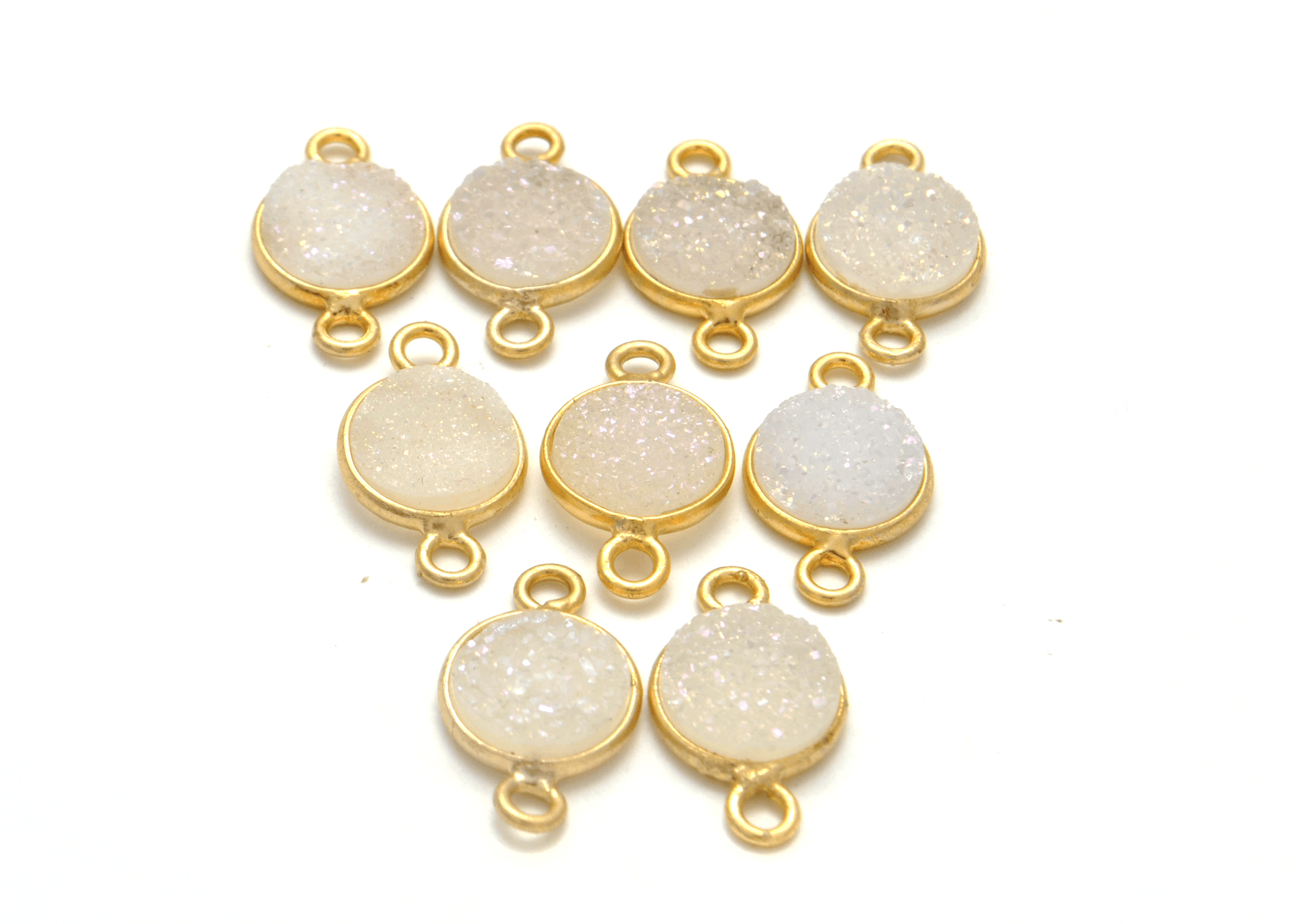 Druzy Quartz Round Gold Plated Double Bail Bezel Connector - Kanika Creations