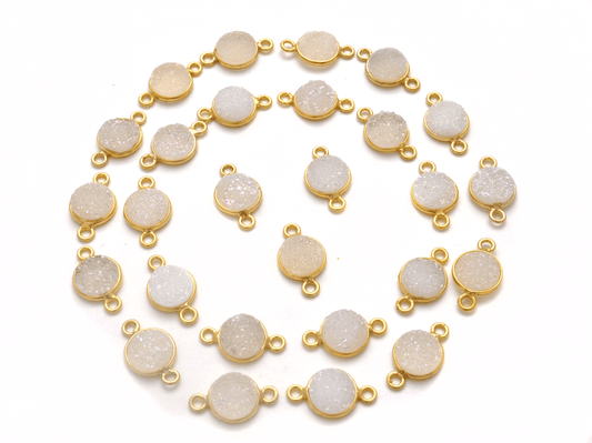 Druzy Quartz Round Gold Plated Double Bail Bezel Connector - Kanika Creations
