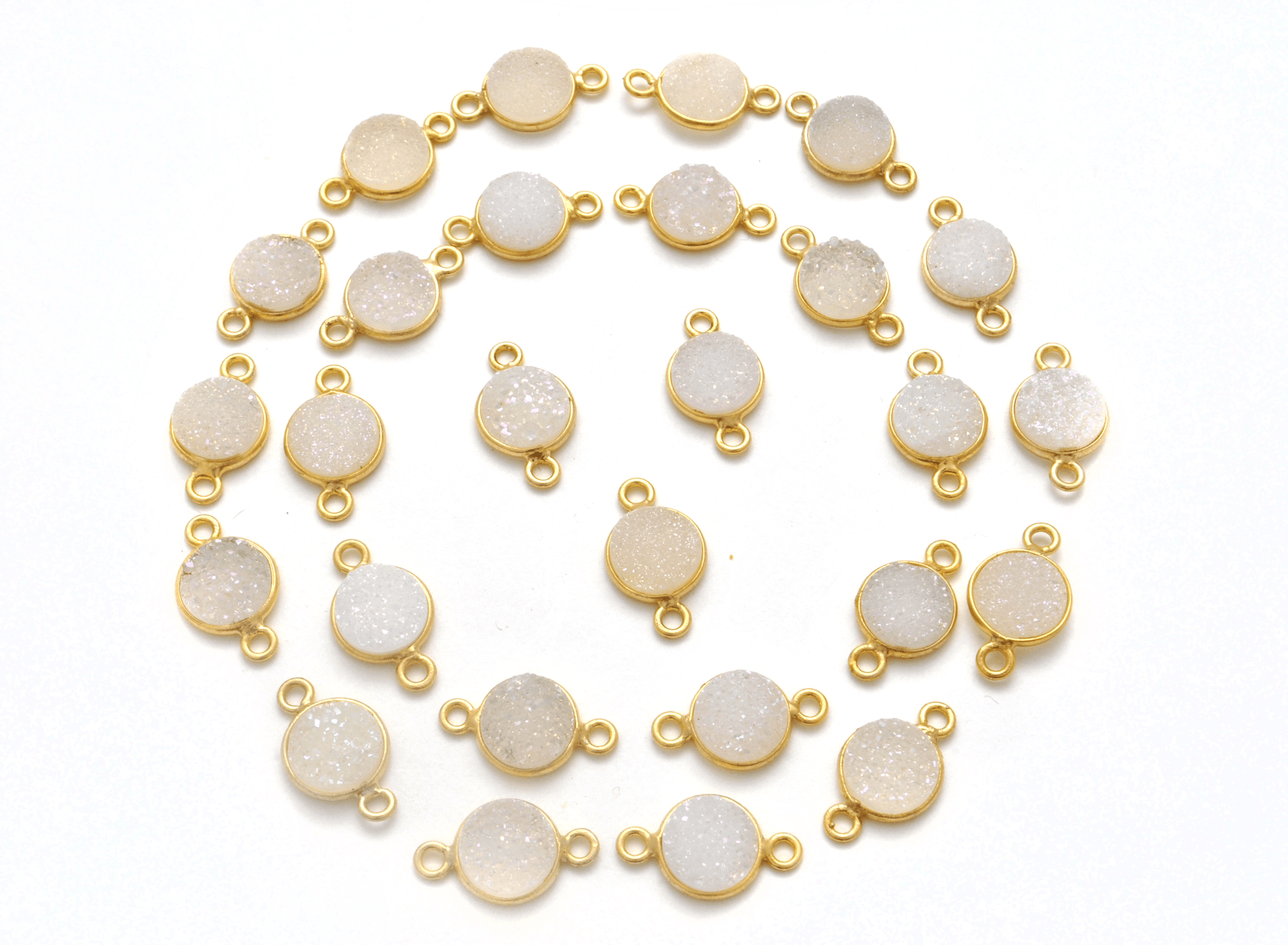 Druzy Quartz Round Gold Plated Double Bail Bezel Connector - Kanika Creations