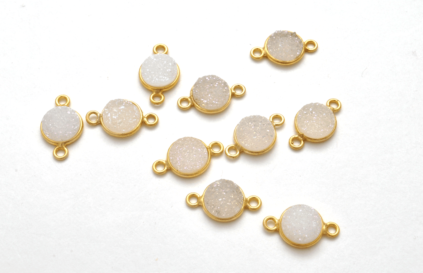 Druzy Quartz Round Gold Plated Double Bail Bezel Connector - Kanika Creations