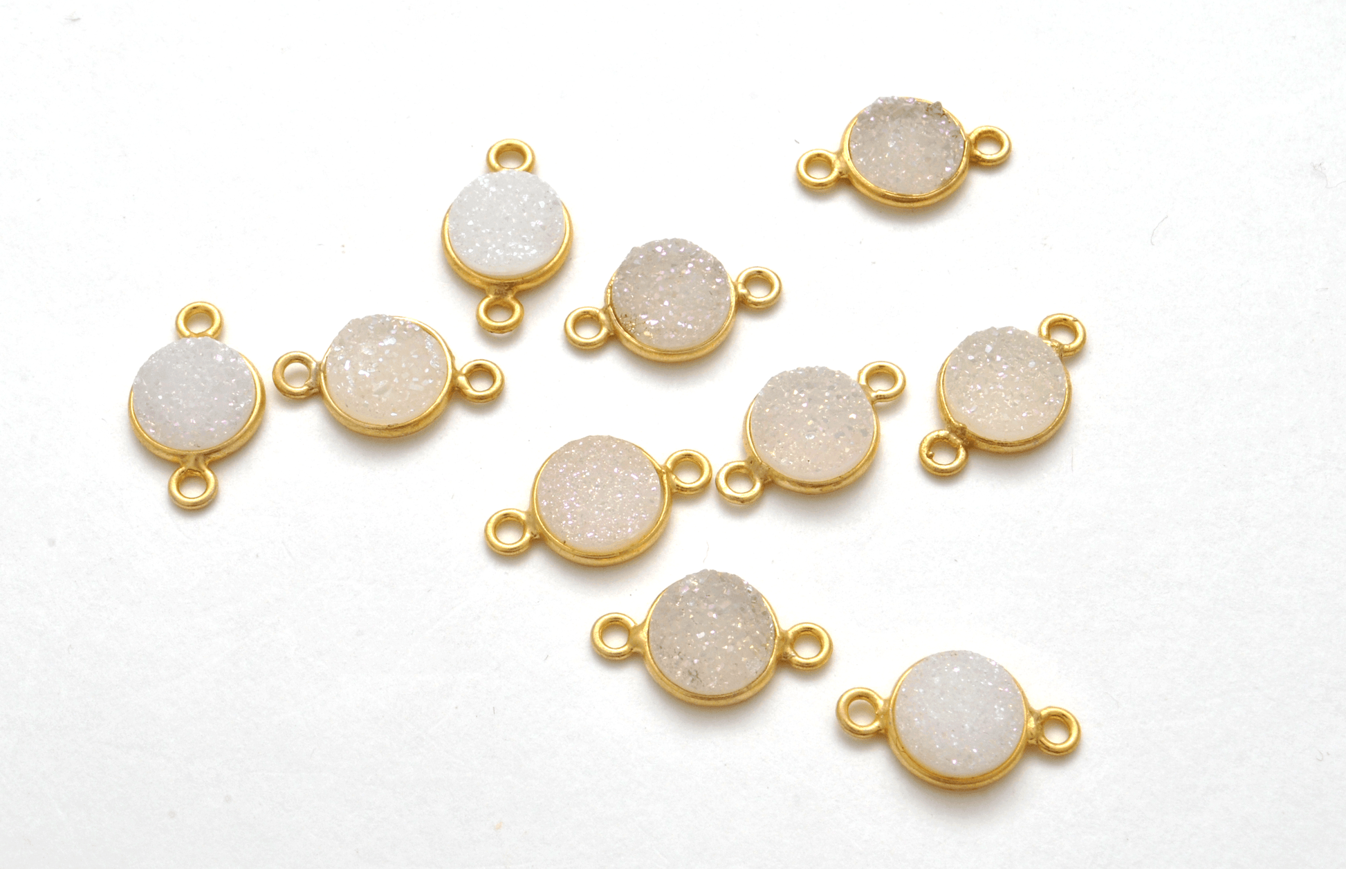 Druzy Quartz Round Gold Plated Double Bail Bezel Connector - Kanika Creations
