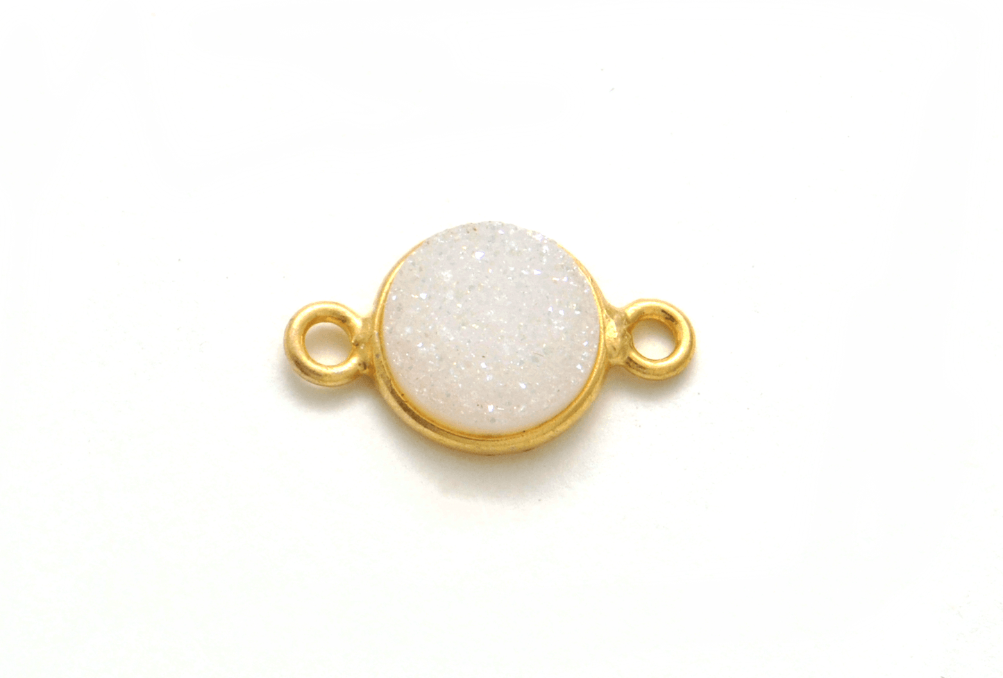 Druzy Quartz Round Gold Plated Double Bail Bezel Connector - Kanika Creations