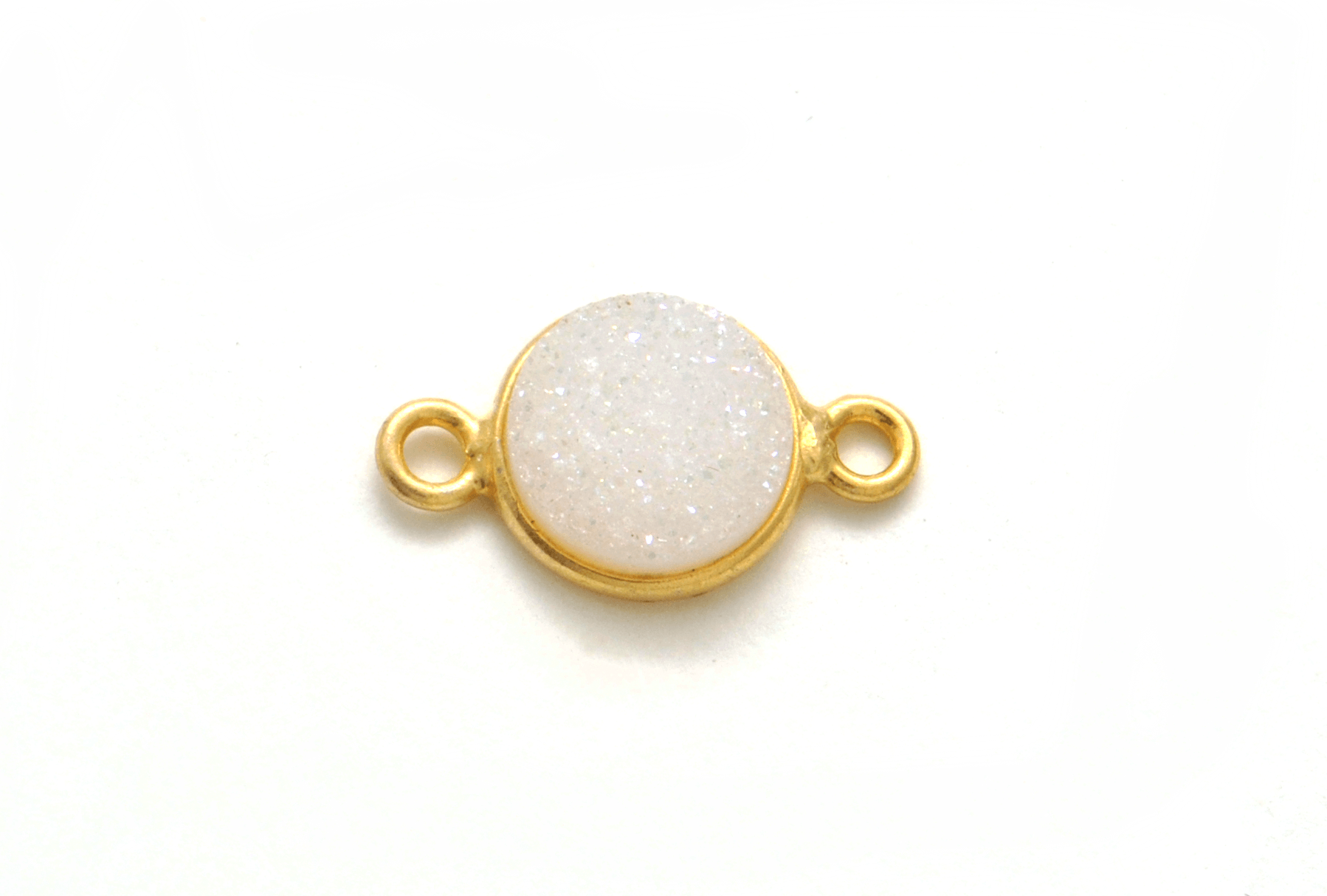 Druzy Quartz Round Gold Plated Double Bail Bezel Connector - Kanika Creations