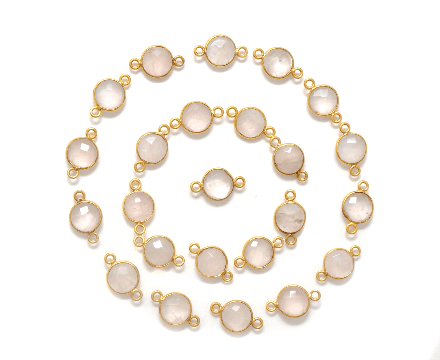 Rose Quartz Round Double Bail Gold Plated Bezel Connector - Kanika Creations