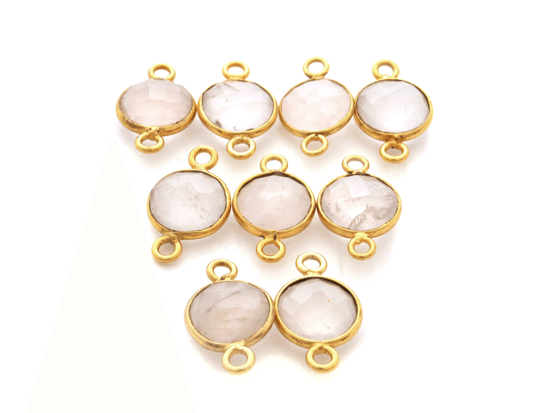 Rose Quartz Round Double Bail Gold Plated Bezel Connector - Kanika Creations