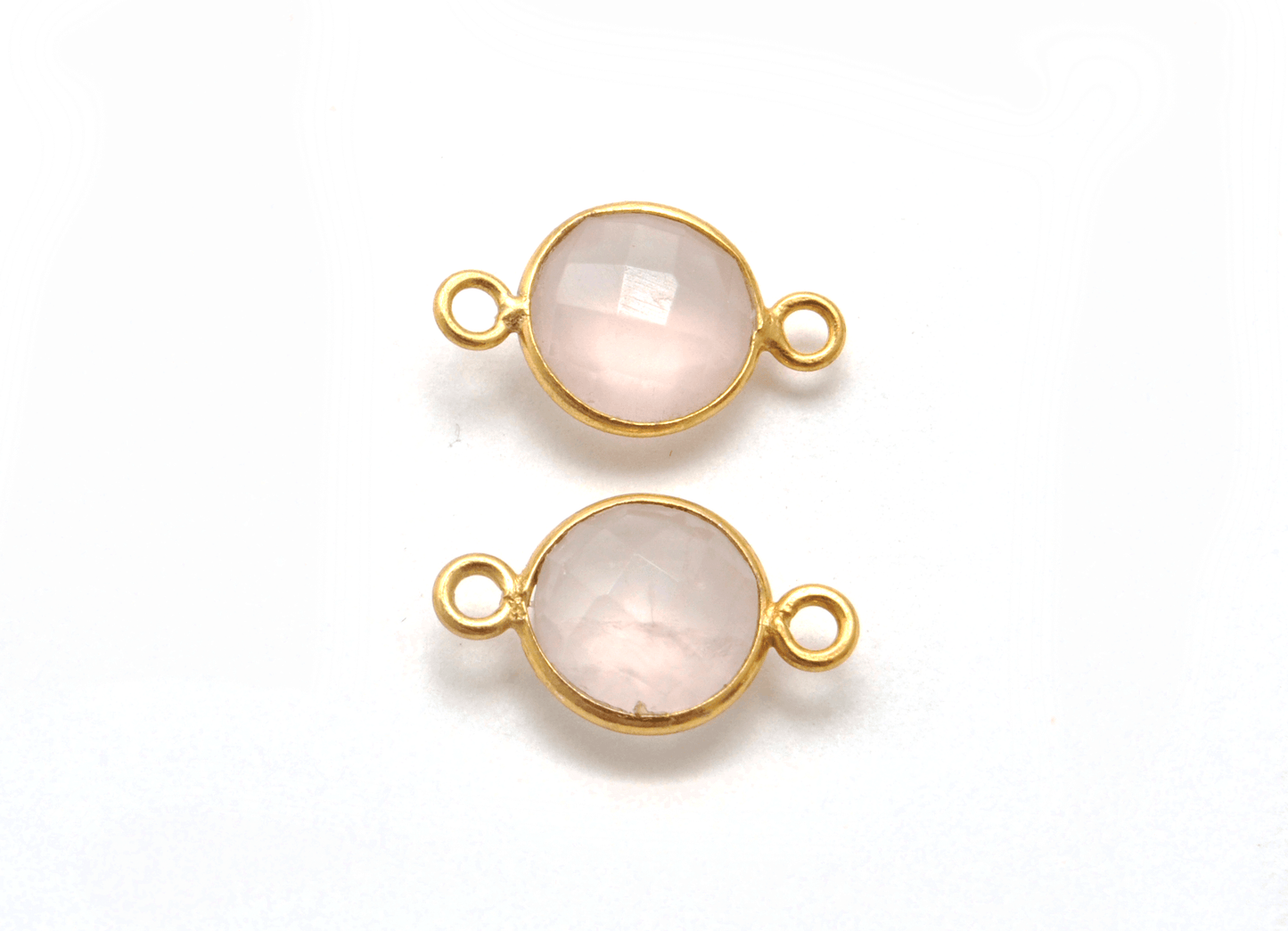 Rose Quartz Round Double Bail Gold Plated Bezel Connector - Kanika Creations