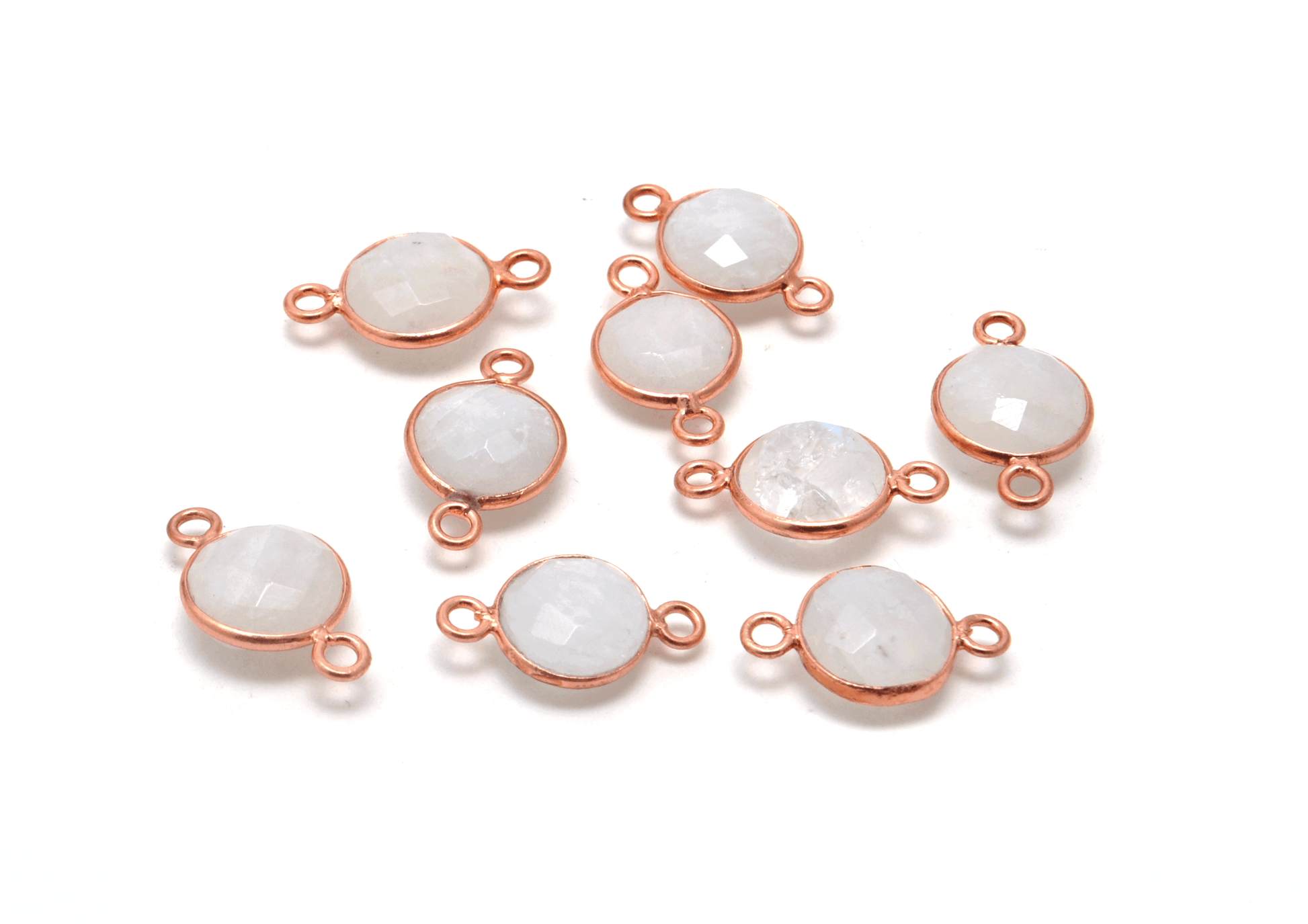 Rainbow Moonstone Round Rose Gold Plated Bezel Connector - Kanika Creations