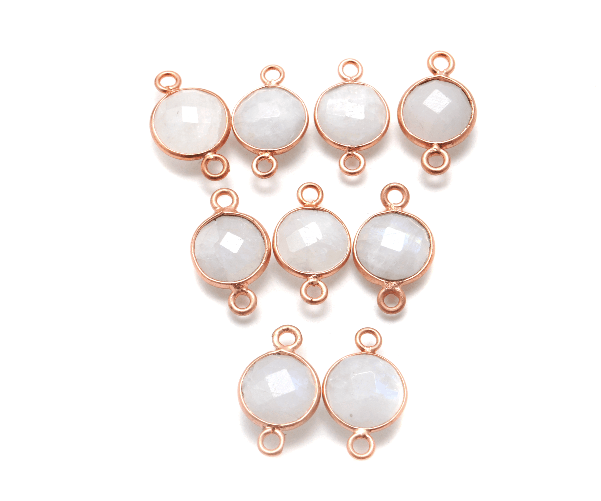 Rainbow Moonstone Round Rose Gold Plated Bezel Connector - Kanika Creations