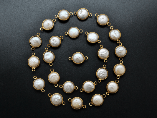 Pearl Round Gold Plated Double Bail Bezel Connector - Kanika Creations