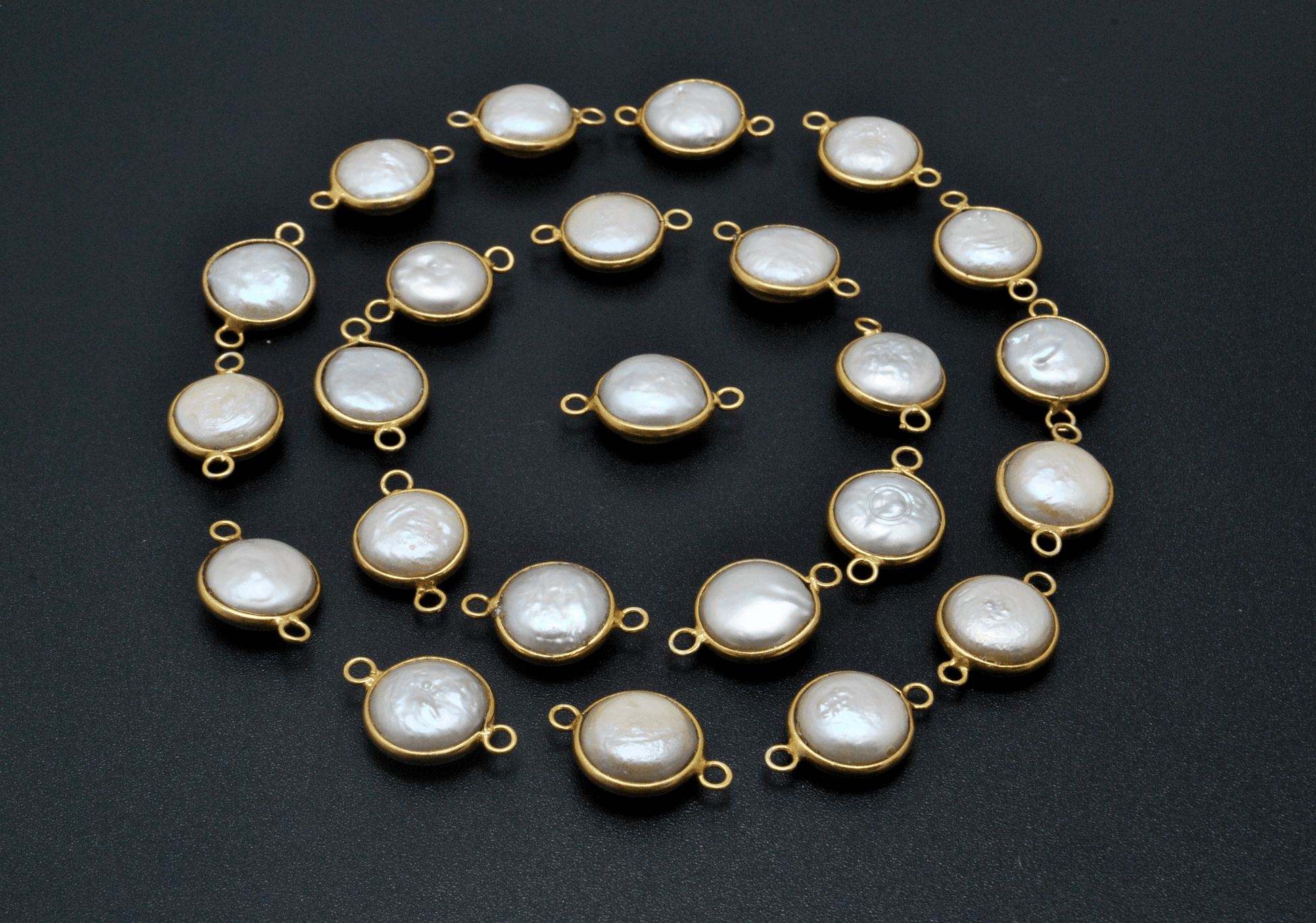 Pearl Round Gold Plated Double Bail Bezel Connector - Kanika Creations
