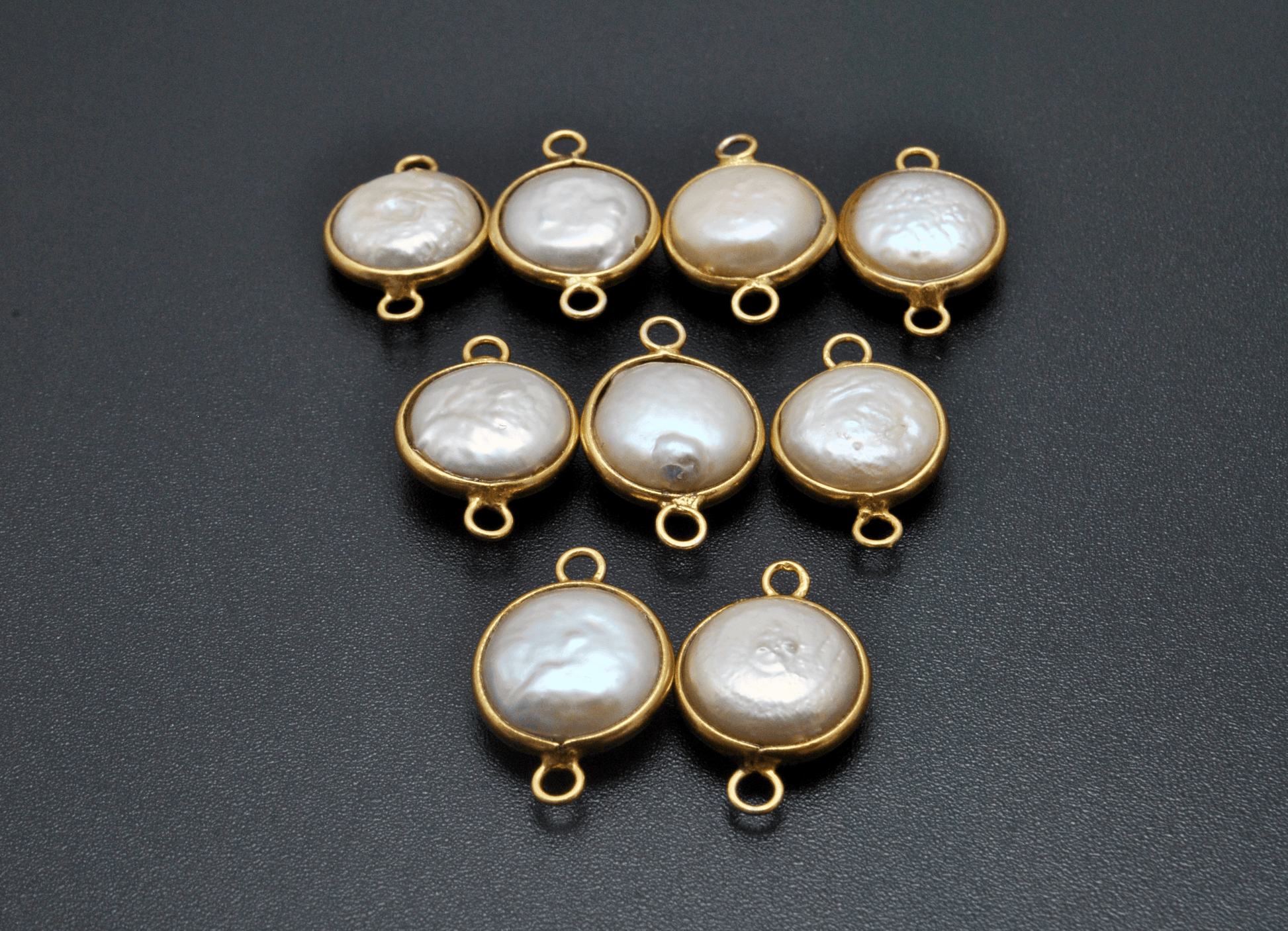 Pearl Round Gold Plated Double Bail Bezel Connector - Kanika Creations