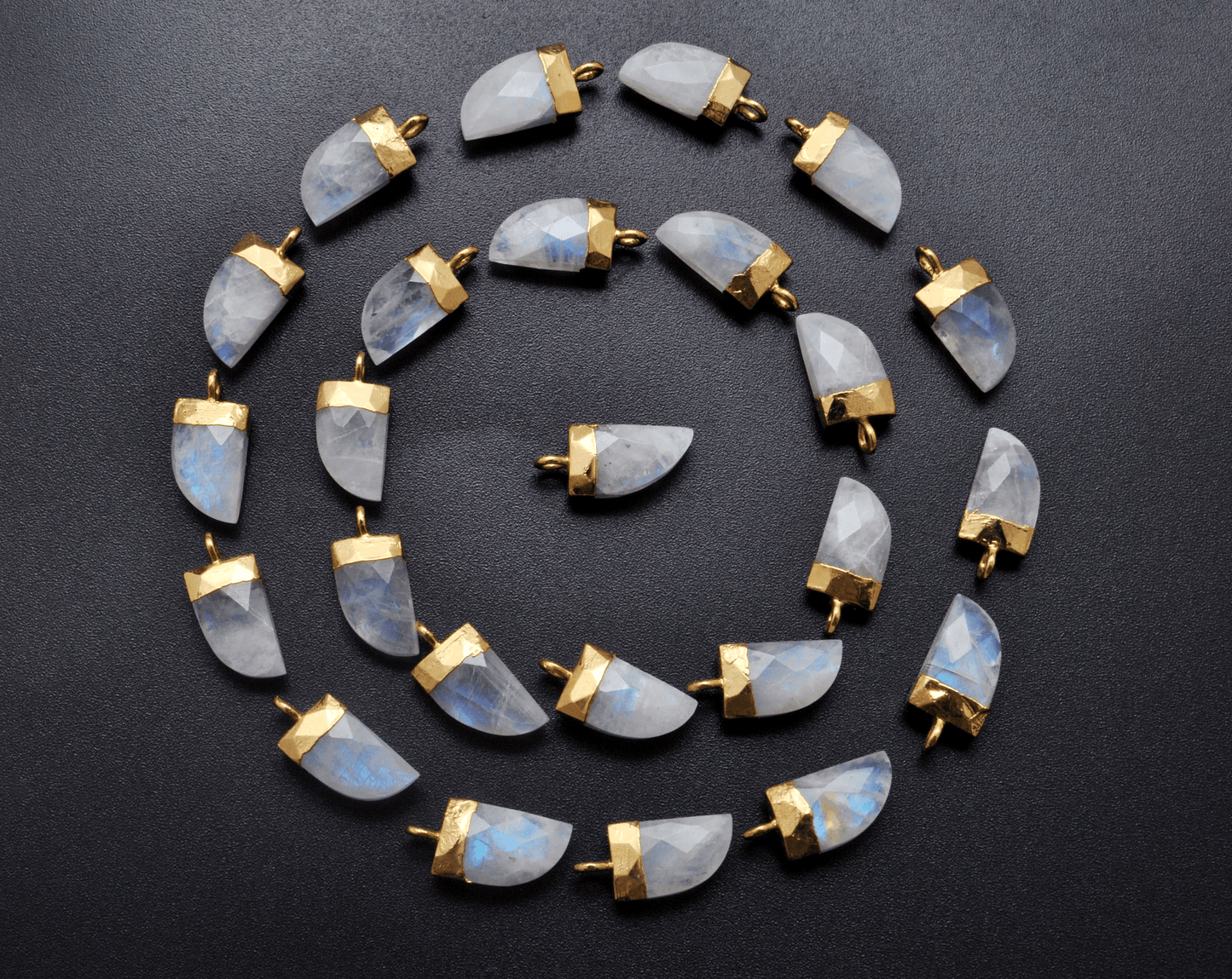 Rainbow Moonstone Tusk Electroplated Gold Plated Bezel Connector - Kanika Creations