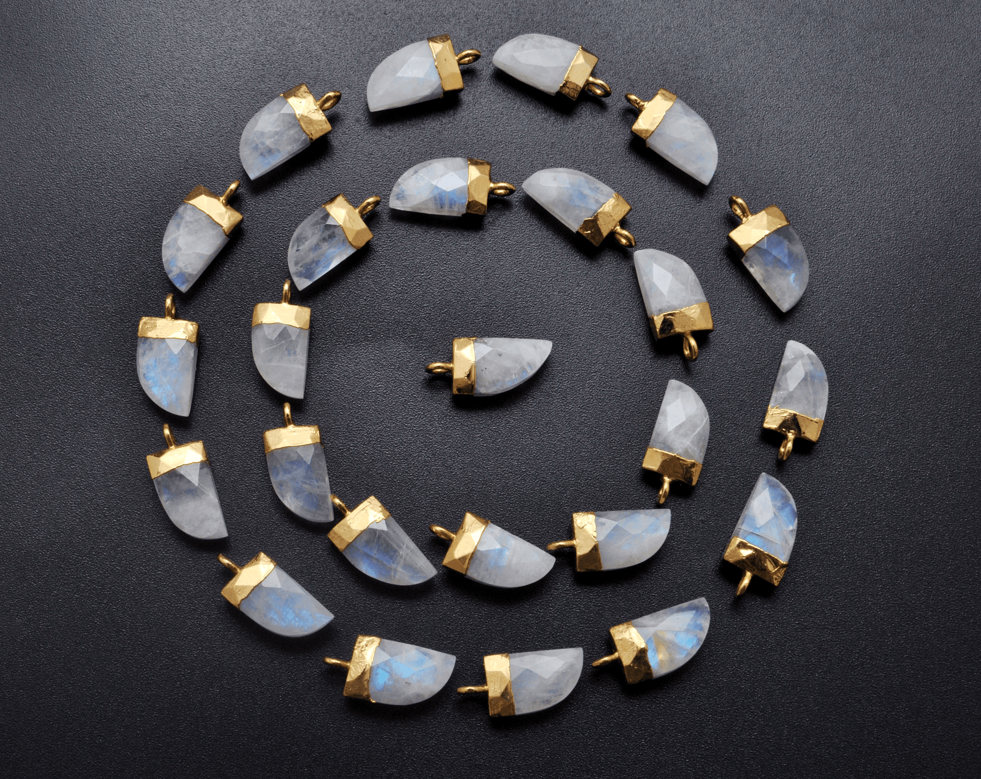 Rainbow Moonstone Tusk Electroplated Gold Plated Bezel Connector - Kanika Creations