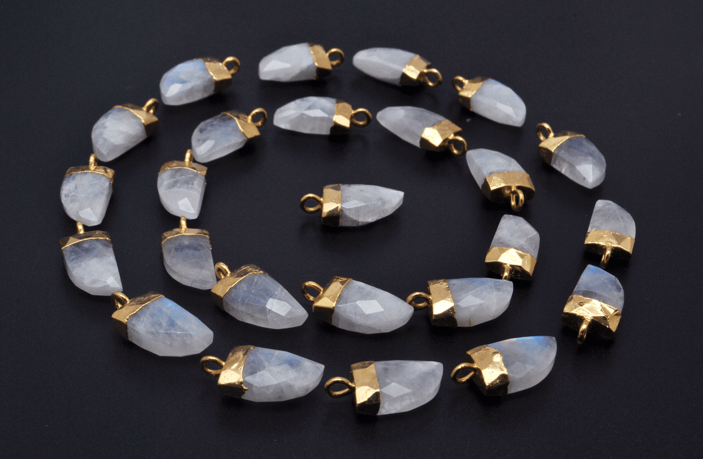 Rainbow Moonstone Tusk Electroplated Gold Plated Bezel Connector - Kanika Creations