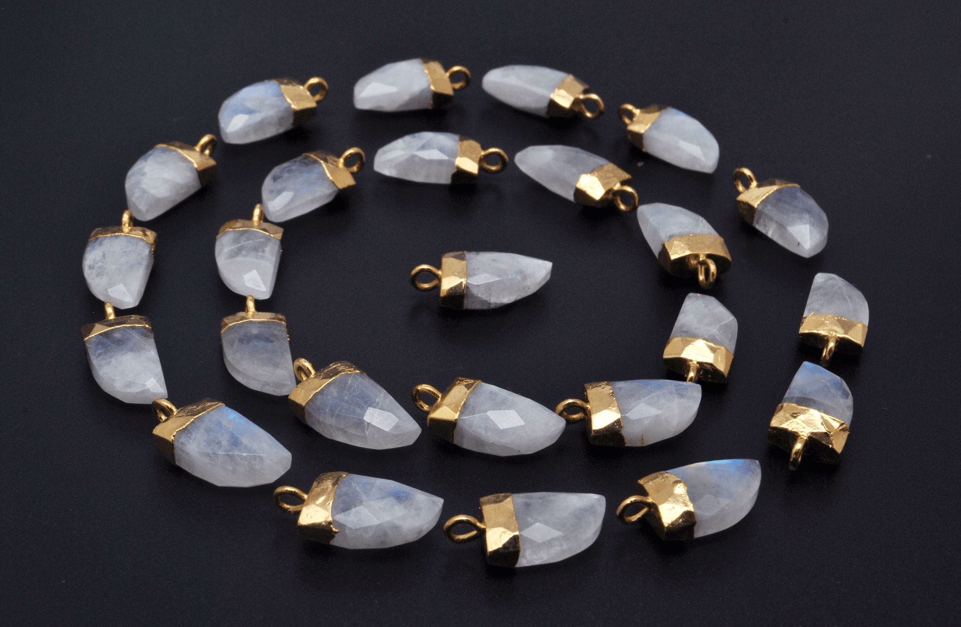 Rainbow Moonstone Tusk Electroplated Gold Plated Bezel Connector - Kanika Creations