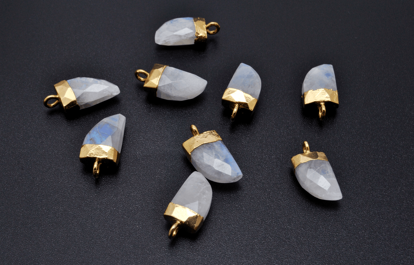 Rainbow Moonstone Tusk Electroplated Gold Plated Bezel Connector - Kanika Creations