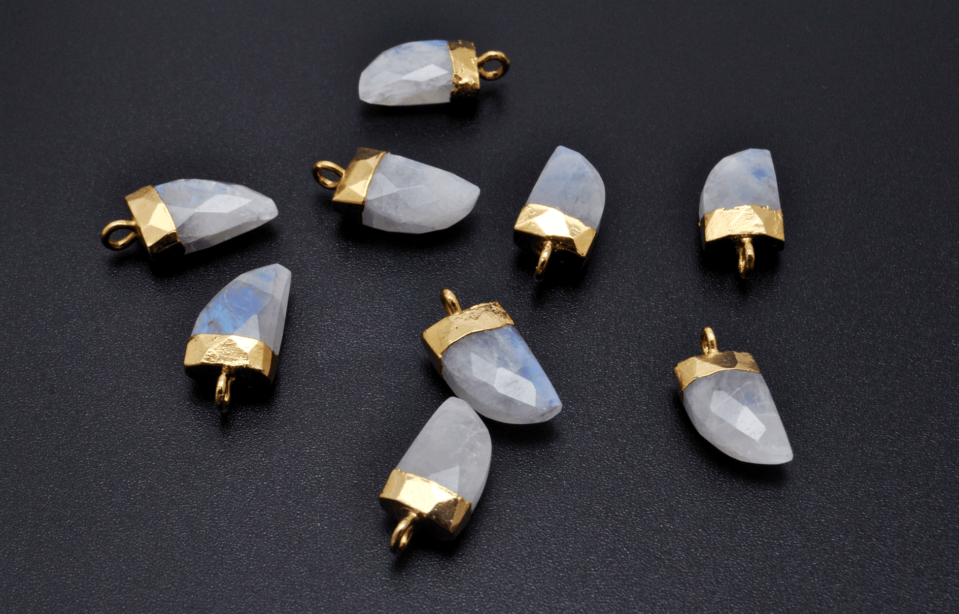 Rainbow Moonstone Tusk Electroplated Gold Plated Bezel Connector - Kanika Creations