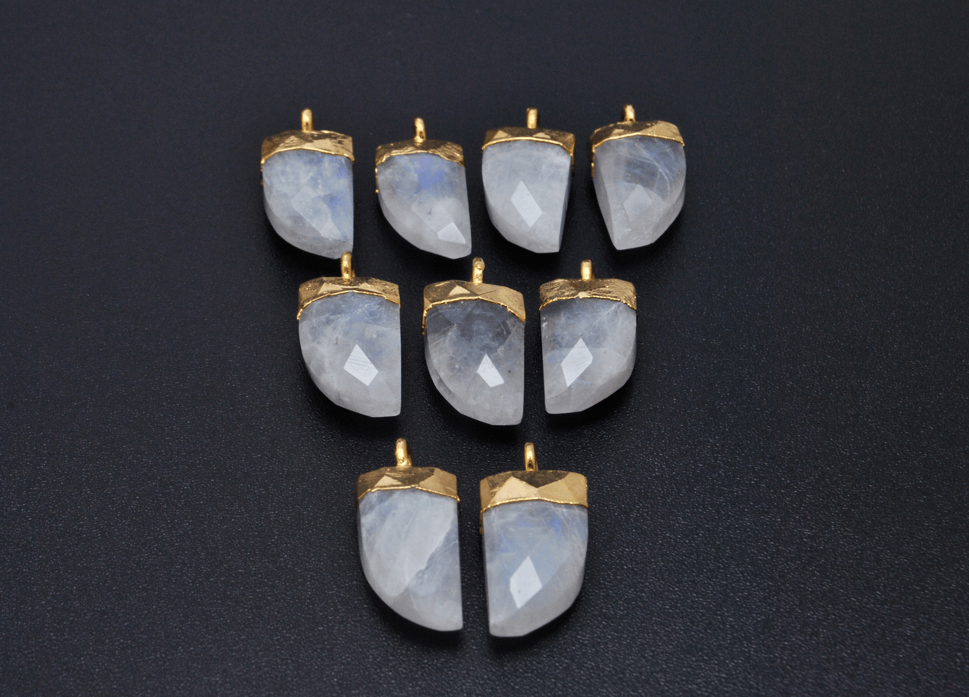 Rainbow Moonstone Tusk Electroplated Gold Plated Bezel Connector - Kanika Creations