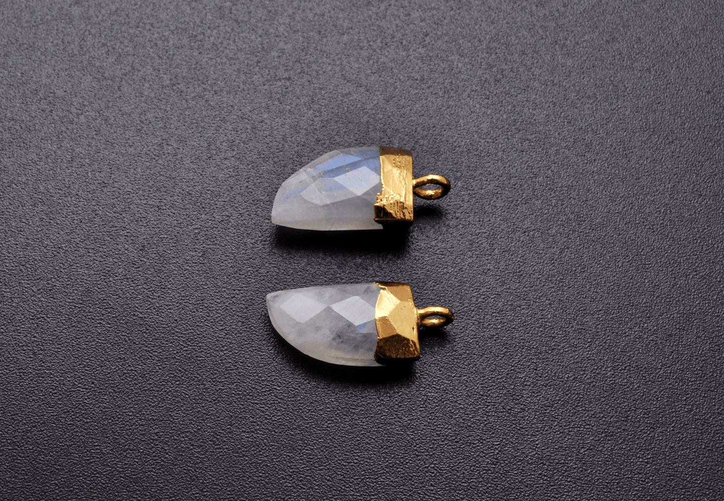 Rainbow Moonstone Tusk Electroplated Gold Plated Bezel Connector - Kanika Creations