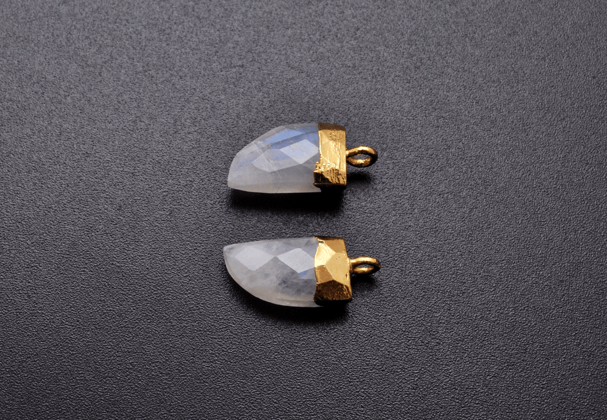 Rainbow Moonstone Tusk Electroplated Gold Plated Bezel Connector - Kanika Creations