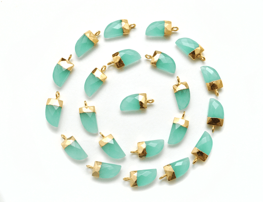 Aqua Chalcedony Tusk Electroplated Gold Plated Bezel Connector - Kanika Creations