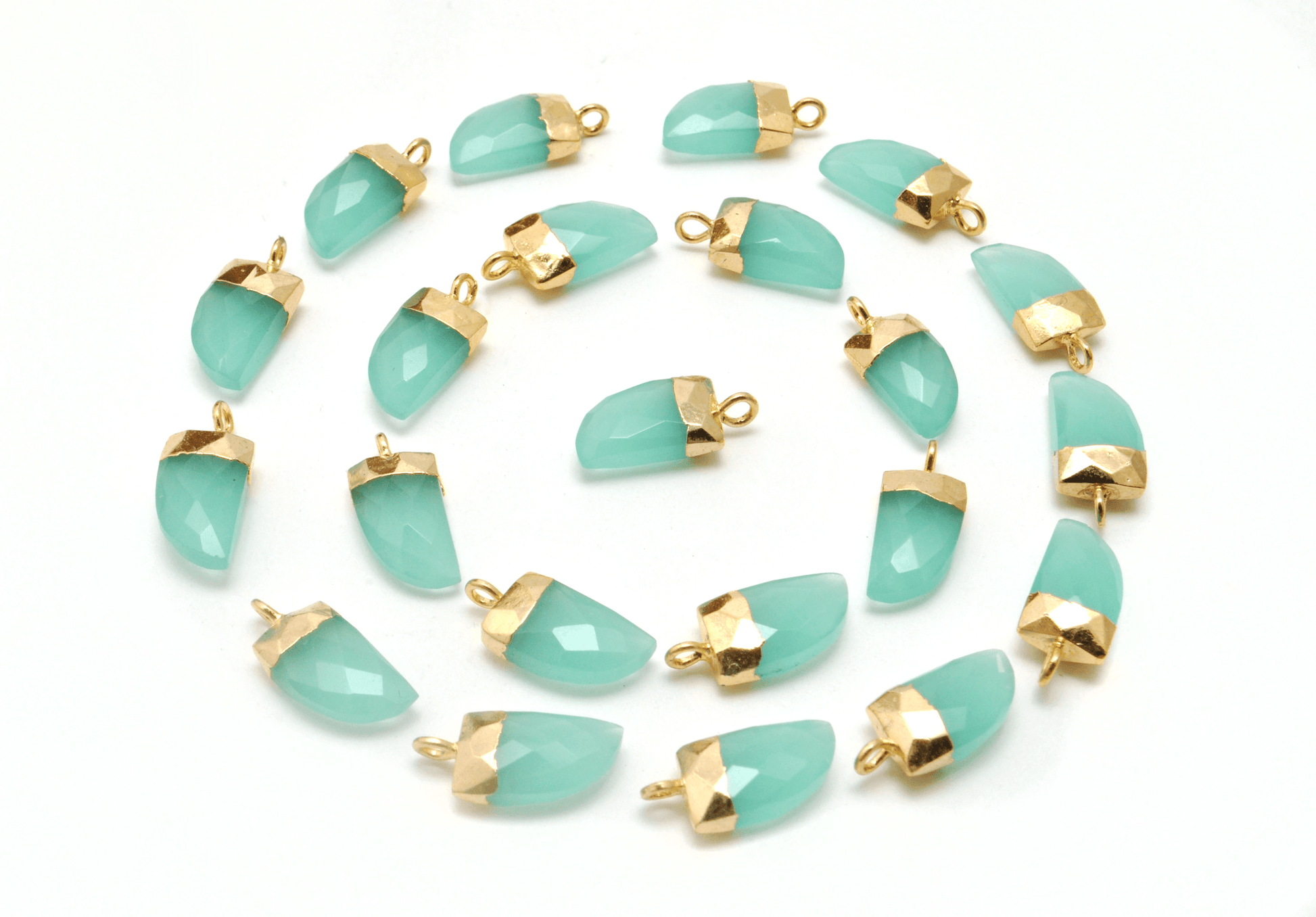 Aqua Chalcedony Tusk Electroplated Gold Plated Bezel Connector - Kanika Creations
